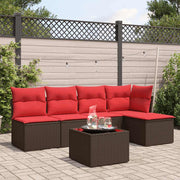 6 pcs conjunto de sofás jardim c/ almofadões vime PE castanho