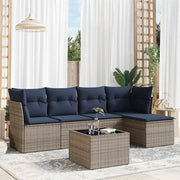 6 pcs conjunto sofás p/ jardim c/ almofadões vime PE cinzento