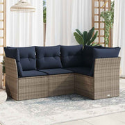 4 pcs conjunto sofás p/ jardim c/ almofadões vime PE cinzento