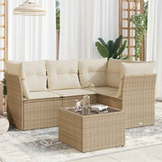 5 pcs conjunto de sofás p/ jardim com almofadões vime PE bege