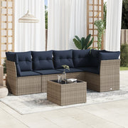 6 pcs conjunto sofás p/ jardim c/ almofadões vime PE cinzento