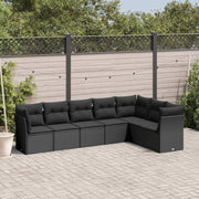 7 pcs conjunto de sofás p/ jardim c/ almofadões vime PE preto