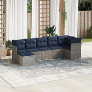 7 pcs conjunto sofás p/ jardim c/ almofadões vime PE cinzento