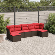 7 pcs conjunto de sofás jardim c/ almofadões vime PE castanho