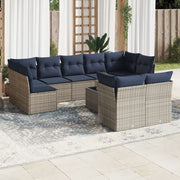 10 pcs conjunto sofás p/ jardim c/ almofadões vime PE cinzento