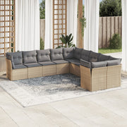 10 pcs conjunto de sofás p/ jardim com almofadões vime PE bege