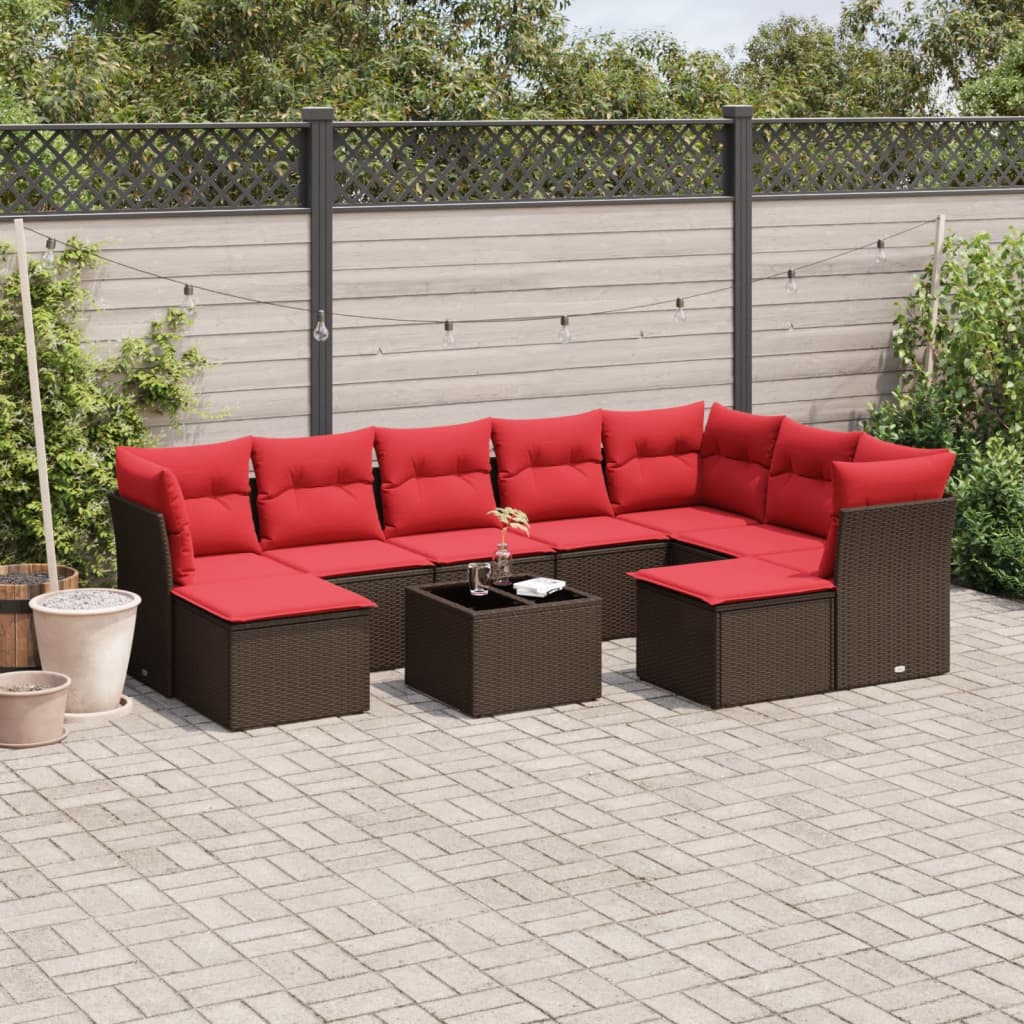 10 pcs conj. sofás jardim com almofadões vime PE castanho