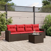 5 pcs conjunto sofás p/ jardim c/ almofadões vime PE castanho