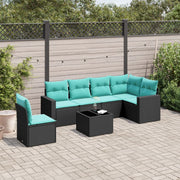 7 pcs conjunto de sofás p/ jardim c/ almofadões vime PE preto