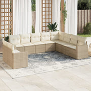 10 pcs conjunto de sofás p/ jardim com almofadões vime PE bege