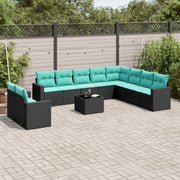 11 pcs conjunto sofás de jardim c/ almofadões vime PE preto