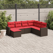 7 pcs conjunto de sofás jardim c/ almofadões vime PE castanho