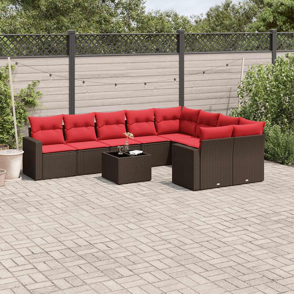 10 pcs conj. sofás jardim com almofadões vime PE castanho