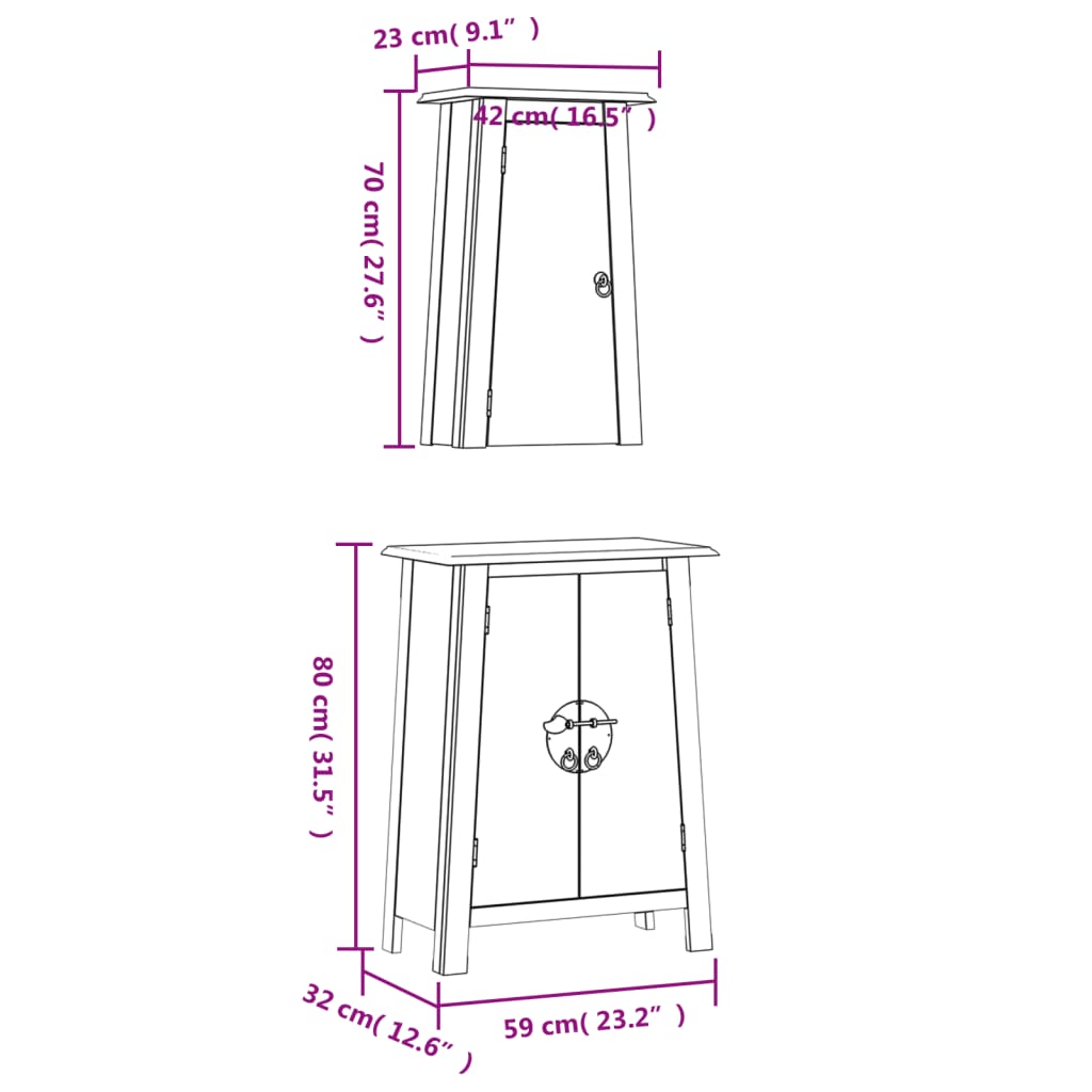 2 pcs conjunto móveis p/ casa de banho madeira de pinho maciça