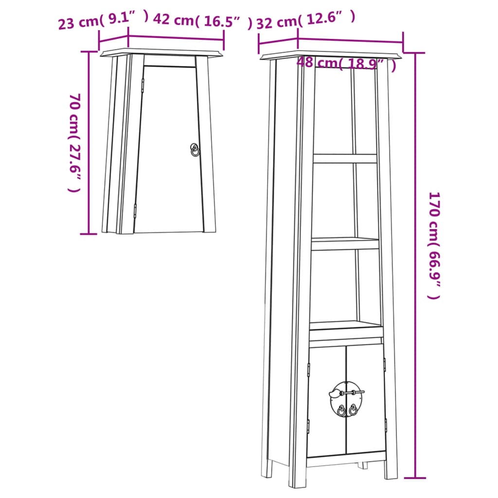 2 pcs conjunto móveis p/ casa de banho madeira de pinho maciça