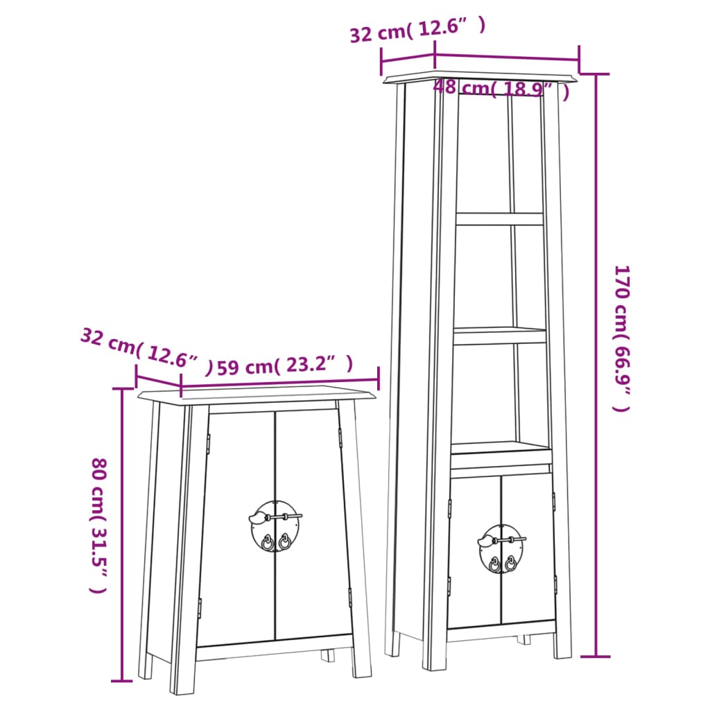 2 pcs conjunto móveis p/ casa de banho madeira de pinho maciça