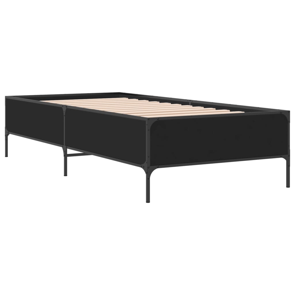 Estrutura de cama 75x190 cm derivados de madeira e metal preto