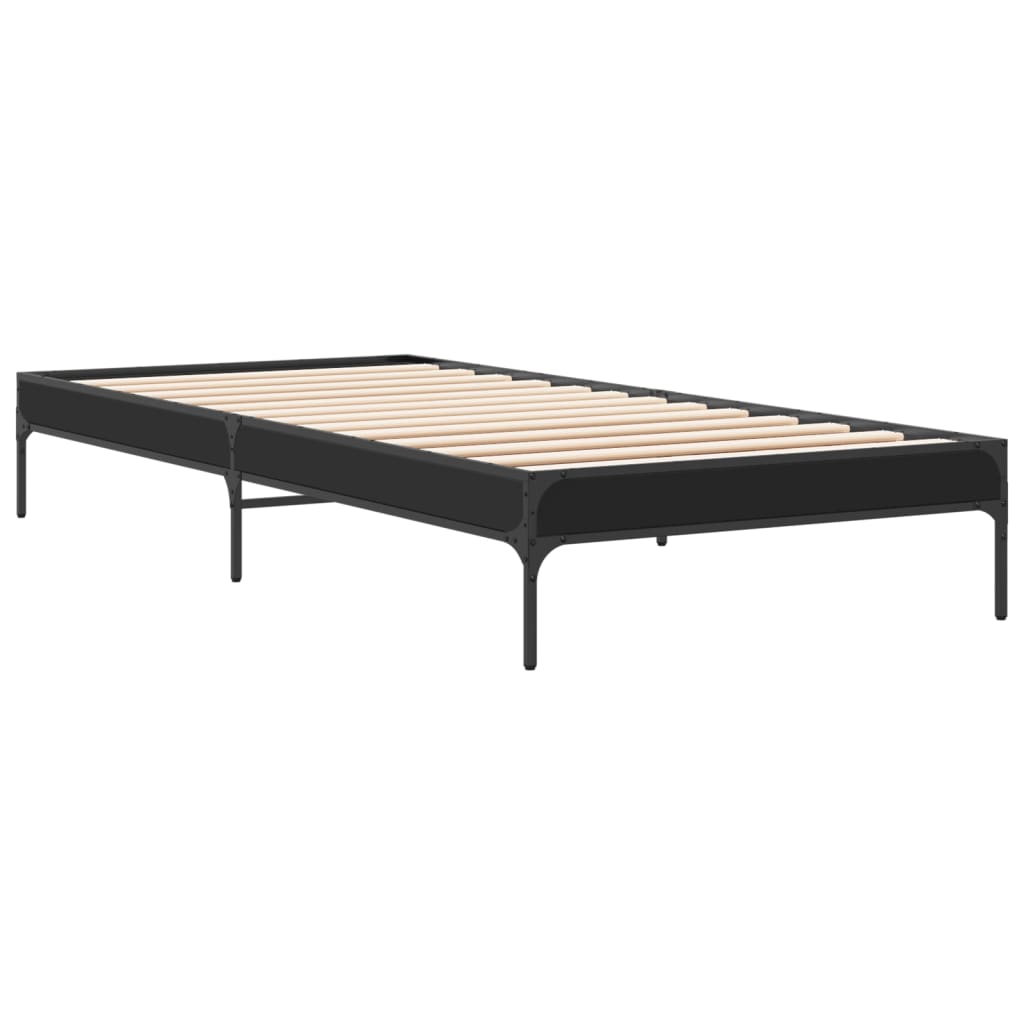 Estrutura de cama 90x190 cm derivados de madeira e metal preto