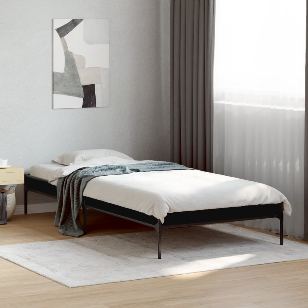 Estrutura de cama 75x190 cm derivados de madeira e metal preto
