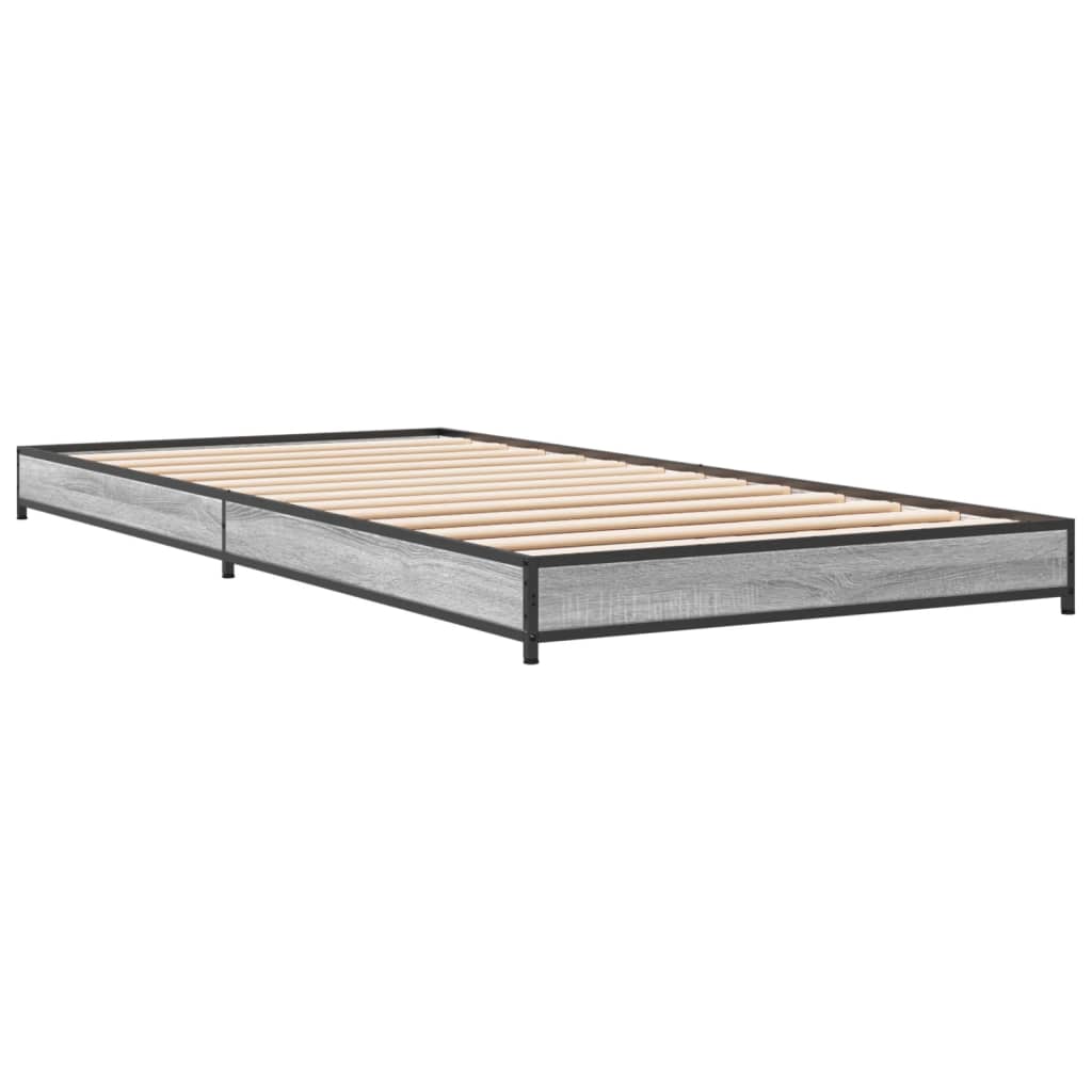 Estrutura de cama derivados de madeira e metal cinzento sonoma