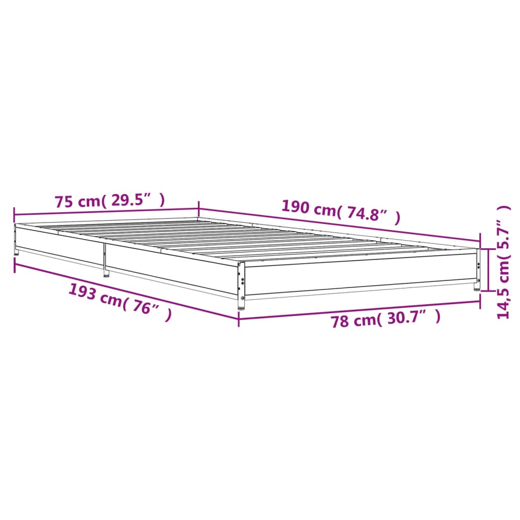 Estrutura de cama derivados de madeira e metal cinzento sonoma