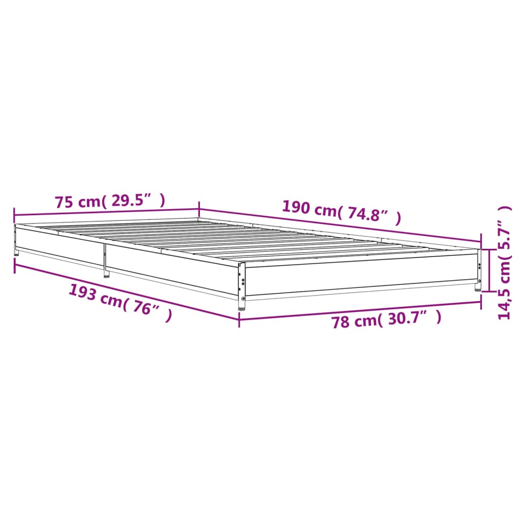 Estrutura de cama derivados de madeira/metal carvalho castanho
