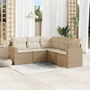 5 pcs conjunto de sofás p/ jardim com almofadões vime PE bege