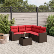6 pcs conjunto de sofás jardim c/ almofadões vime PE castanho