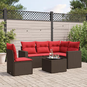 6 pcs conjunto de sofás jardim c/ almofadões vime PE castanho