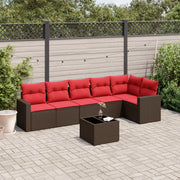 7 pcs conjunto de sofás jardim c/ almofadões vime PE castanho