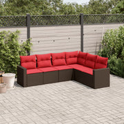 6 pcs conjunto de sofás jardim c/ almofadões vime PE castanho