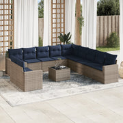 12 pcs conjunto sofás p/ jardim c/ almofadões vime PE cinzento