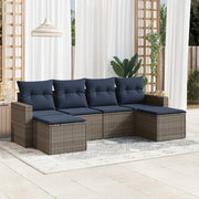 6 pcs conjunto sofás p/ jardim c/ almofadões vime PE cinzento