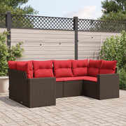 6 pcs conjunto de sofás jardim c/ almofadões vime PE castanho