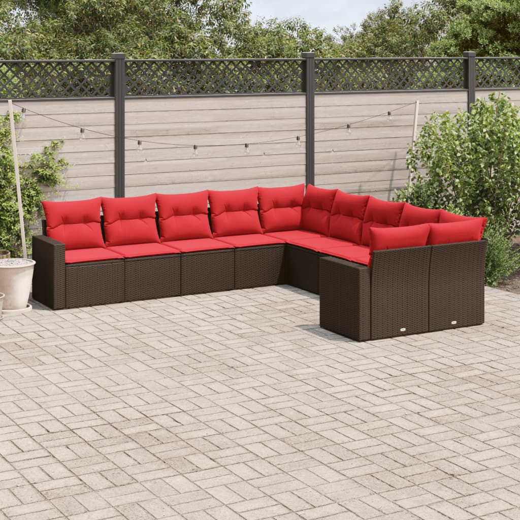 10 pcs conj. sofás jardim com almofadões vime PE castanho