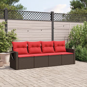 4 pcs conjunto sofás de jardim c/ almofadões vime PE castanho