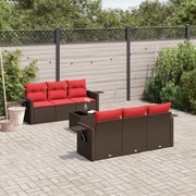 7 pcs conjunto de sofás jardim c/ almofadões vime PE castanho