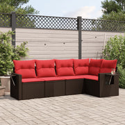 5 pcs conjunto sofás p/ jardim c/ almofadões vime PE castanho