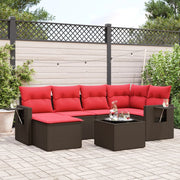 7 pcs conjunto de sofás jardim c/ almofadões vime PE castanho