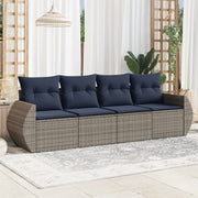 4 pcs conjunto sofás p/ jardim c/ almofadões vime PE cinzento