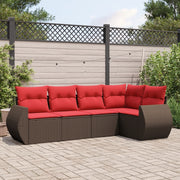 5 pcs conjunto sofás p/ jardim c/ almofadões vime PE castanho