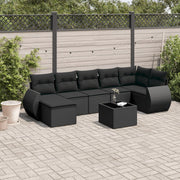 8 pcs conjunto sofás de jardim com almofadões vime PE preto