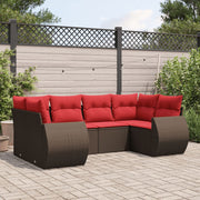 6 pcs conjunto de sofás jardim c/ almofadões vime PE castanho