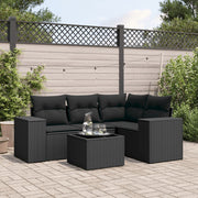 5 pcs conjunto sofás de jardim com almofadões vime PE preto