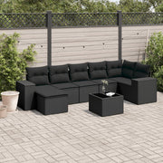 8 pcs conjunto sofás de jardim com almofadões vime PE preto
