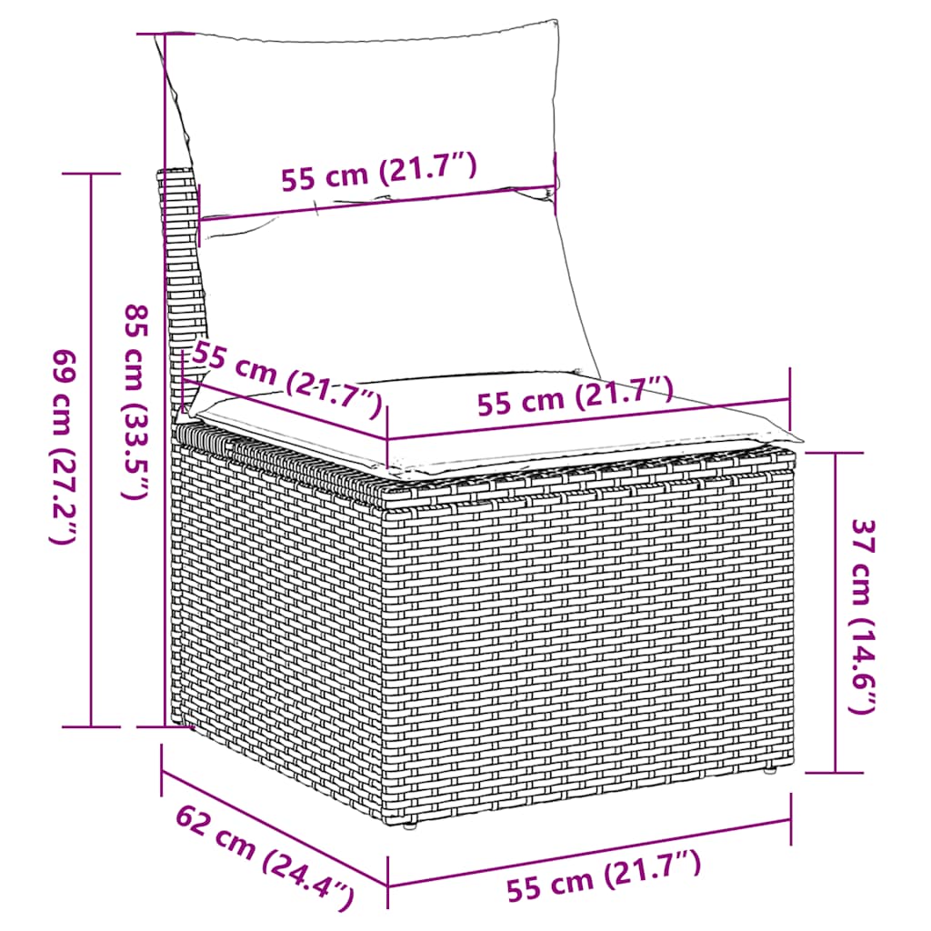 10 pcs conjunto sofás de jardim c/ almofadões vime PE preto