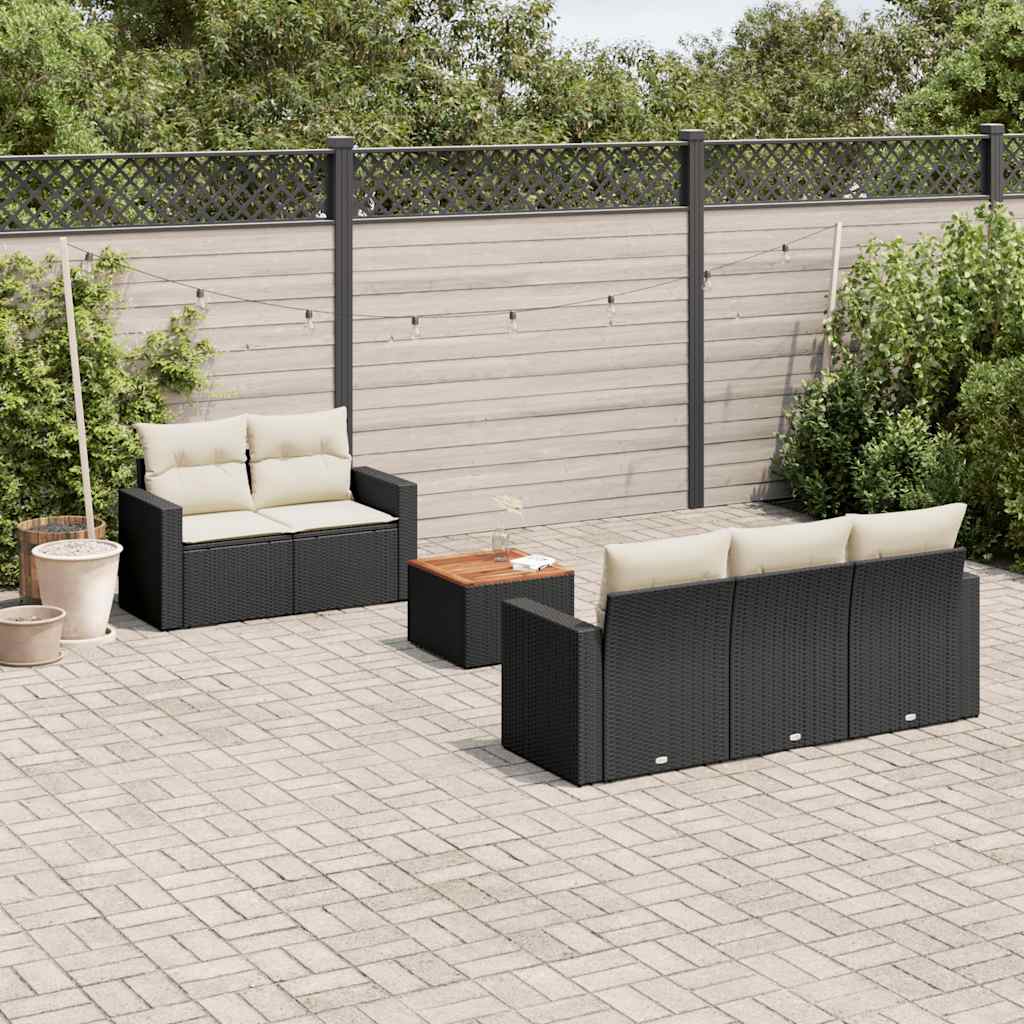 6 pcs conjunto sofás de jardim c/ almofadões vime PE preto