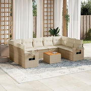 10 pcs conjunto de sofás p/ jardim com almofadões vime PE bege