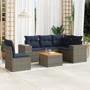 6 pcs conjunto sofás p/ jardim c/ almofadões vime PE cinzento