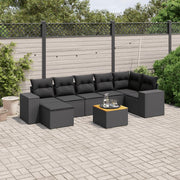8 pcs conjunto sofás de jardim com almofadões vime PE preto